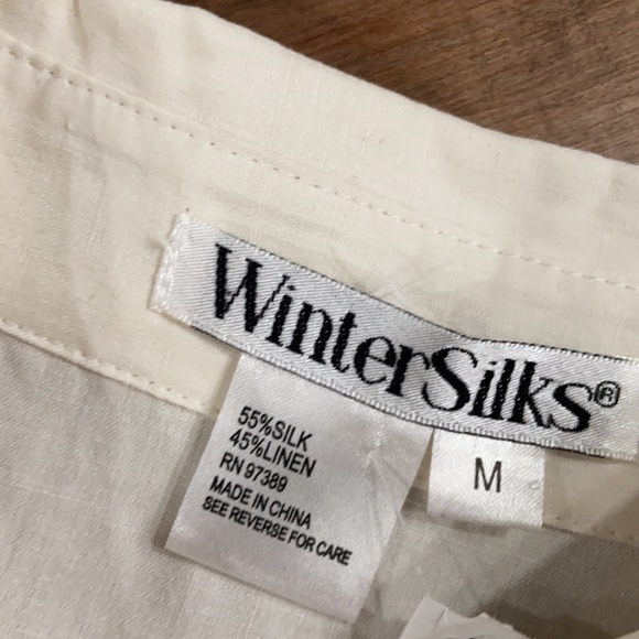 WinterSilks cream embroidery silk and linen shirt, size M but oversized - Picture 5 of 8